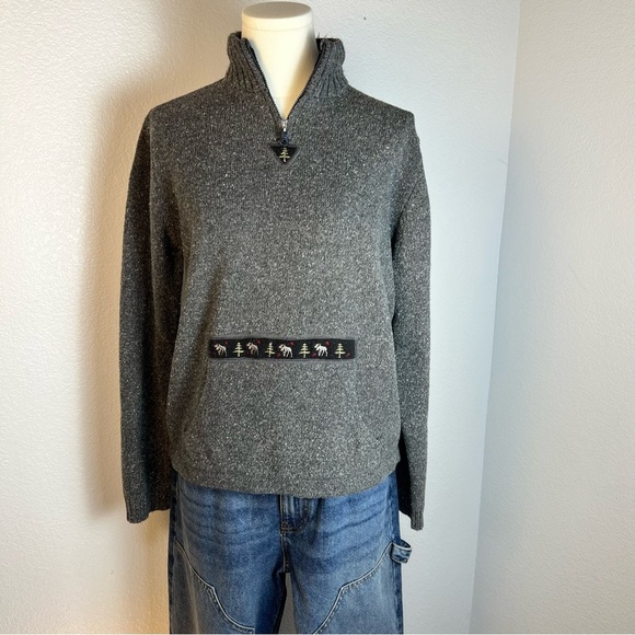 Woolrich Pullover Quarter Zip Onyx Heather Gray Sweater SZ L Gorpcore - Picture 4 of 16